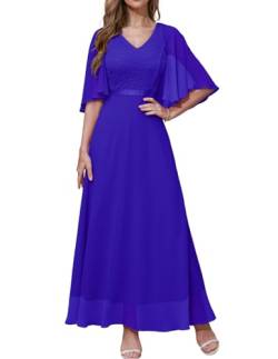 DRESSTELLS Damen Formelle Kleider Hochzeitsgast Chiffon Cape Ärmel Brautjungfer Kleider Abendkleider Royal Blue 2XL von DRESSTELLS