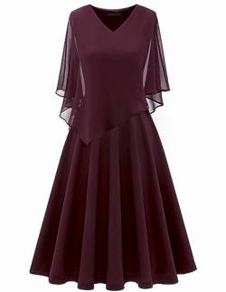 DRESSTELLS Damen Große Größe Abendkleid Chiffon Cape Elegant Jugendweihe Kleider Hochzeit V-Ausschnitt Knielang A-Linie Sommer Cocktailkleideid Burgundy 16PLUS von DRESSTELLS