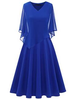 DRESSTELLS Damen Große Größe Abendkleid Chiffon Cape Elegant Jugendweihe Kleider Hochzeit V-Ausschnitt Knielang A-Linie Sommer Cocktailkleideid Royalblue M von DRESSTELLS