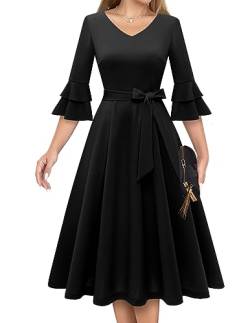 DRESSTELLS Damen Hochzeitsgastkleid Flare Ärmelkleid Bevölkerung Cocktailkleider für Frauen Vintage Kleider für Frauen Schöne und Elegante Black XL von DRESSTELLS