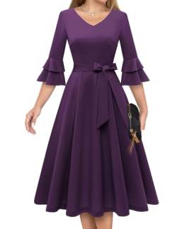 DRESSTELLS Damen Hochzeitsgastkleid Flare Ärmelkleid Bevölkerung Cocktailkleider für Frauen Vintage Kleider für Frauen Schöne und Elegante Grape XL von DRESSTELLS