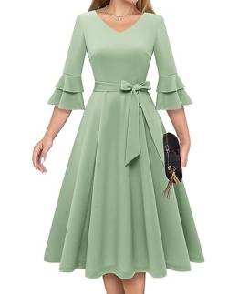 DRESSTELLS Damen Hochzeitsgastkleid Flare Ärmelkleid Bevölkerung Cocktailkleider für Frauen Vintage Kleider für Frauen Schöne und Elegante LightGreen XL von DRESSTELLS