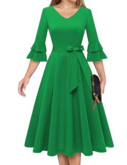 DRESSTELLS Damen Hochzeitsgastkleid Flare Ärmelkleid Die Bevölkerung Cocktailkleider Vintage Kleider für Frauen Schöne und Elegante Green XL von DRESSTELLS