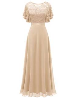 DRESSTELLS Damen Langes Festliches Abendkleid Kleider für Hochzeitsgäste Champagner Cocktailkleid Elegant Abschlusskleid Champagne 3XL von DRESSTELLS