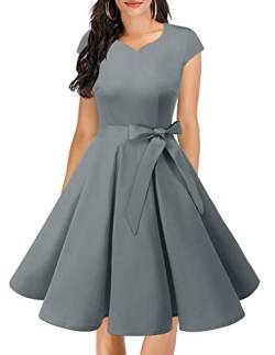 DRESSTELLS Damen Petticoat Kleider Sommerkleid Swing Kleid Vintage Kleider festlich Rockabilly Kleid Grey XL von DRESSTELLS
