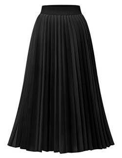 DRESSTELLS Damen Plissee Rock Chiffon Casual Women Skirt Faltenrock midilang Black S von DRESSTELLS