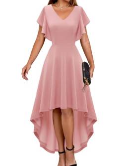 DRESSTELLS Elegant Abendkleid Damen Festlich Hochzeitsgäste Kleid High Low A-Linie Cocktailkleid Rüschen Midikleid Blush M von DRESSTELLS