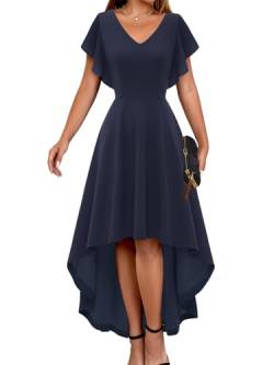 DRESSTELLS Elegant Ballkleid Damen Formell A-Linie Abendkleid Rockabilly Cocktailkleid V-Ausschnitt Rüschen Kleid Hi-Lo Midikleid Navy XL von DRESSTELLS