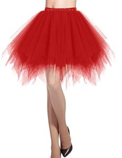 DRESSTELLS Karneval Damen Kostüm Tüllrock Tütü Minirock Tanzkleid 50er Tütü Rock Petticoat Unterrock für Karneval Party Kostüm Cosplay Red XL von DRESSTELLS