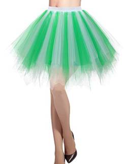 DRESSTELLS Karneval Damen Kostüm Tüllrock Tütü Minirock Tanzkleid 50er Tütü Rock Petticoat Unterrock für Karneval Party Kostüm Cosplay White Green XL von DRESSTELLS