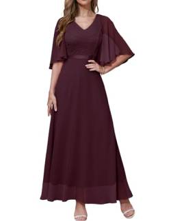 DRESSTELLS Kleid Hochzeitsgast Damen Formelle Kleider Maxi Elegant Abendkleider Burgundy 2XL von DRESSTELLS