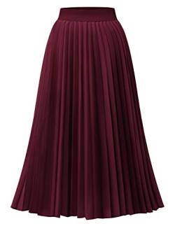 DRESSTELLS Plisseerock Damen Elegent Boho Faltenrock Elastisch Chiffon Rock Lang Skirt Burgundy L von DRESSTELLS