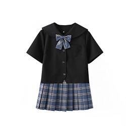 Damen Mädchen JK Uniform Anzug Japanische Schuluniform Hohe Taille Kurzer Plaid Faltenrock und Schwarzes Hemd mit Wadensocken,32 von DRGE