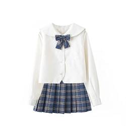 Damen Mädchen JK Uniform Anzug Japanische Schuluniform Hohe Taille Kurzer Plaid Faltenrock und weißes Hemd mit Wadensocken,32 von DRGE