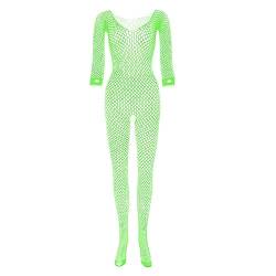 DRHOM Damen Body Ouvert Bodystocking Catsuit Netz Transparent Ganzkörperanzug Overall mit Fischnetz Strumpfhose Offener Schritt (Grün, Einheitsgröße) von DRHOM