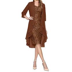 20Er Jahre Kleid,Party Outfit Damen Damen Mode Zweiteilige Charmante Hochzeit Kleid Solide Farbe Mutter Der Braut Spitze Kleider Kleid Damen Elegant Festlich Spitzen Boho Kleid(Kaffee,L) von DRILEND