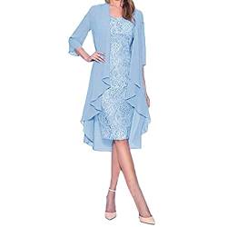 Abendkleider Lang Mit Ärmel,Spitzenkleid Swing Kleider Brautkleid Fit and Flare Brautkleid Umstandsmode Türkische Hochzeitskleider Standesamtkleid Kurz Hochzeitsmode Hochzeitskleider(Hellblau-B,3XL) von DRILEND