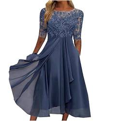 Ballkleider Damen Lang,Summer Dress Damen Kleid Chiffon Elegantes Spitze Patchwork Ausschnitt Langes Brautjungfer Abendkleid Gebetskleidung Für Frauen Strandkleid Damen Lang Rückenfreie (Blau,S) von DRILEND