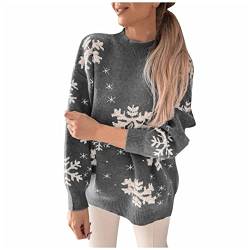 DRILEND Christmas Pulli,Damen Batik Pulli V Ausschnitt Pullover Damen Frauen Modern Verlängerung Pullover Damen Winter Warm Strick Oversize Pullover Günstiger Basics(3-Grau,S) von DRILEND