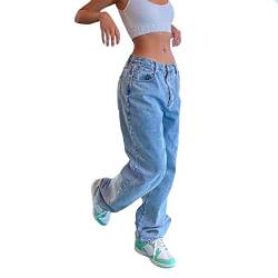 DRILEND Damen Jeans Stretch,Lange Jeans Jumpsuit Damen Jeans Hosen Damen High Waist Jeans Stretch Jeans Damen Jumpsuit Jeans Skinny Jeans High Waist Jeans Mit Geradem Bein(Blau-2,L) von DRILEND