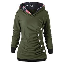 DRILEND Damen Pullover Mit Kapuze,Baumwolle 100% Bunt Elegant Hoodie Damen Basic Mit Kapuze Fitness Gym Hoodie Damen Outdoor Kleidung Baumwolle Grosse Grössen Hoodie Damen Grosse(2-Armeegrün,L) von DRILEND