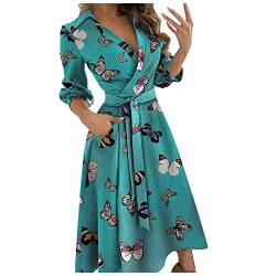 DRILEND Ethno Kleid, Leinenkleid Damen Sommer Tunika Kleid Boho Sommerkleid Midi Desouses Für Frauen Sexy Kleid Hochzeitsgast Damen Sommerkleider Knielang Bandeau Sommerliches Unterkleid (Blau,L) von DRILEND