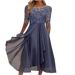 DRILEND Festliche Kleider Für Damen,Geschenke Für Frauen Geburtstag Damen Kleid Chiffon Elegantes Spitze Patchwork Ausgeschnitten Langes Brautjungfer Abendkleid Mittelalter Kostüm Damen (Violett,S) von DRILEND