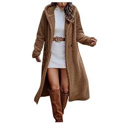 DRILEND Herbstparka Damen,Dufflecoat Cross Wrap Top Top Mit Gummizug Am Saum Damen Lifestyle Damen Top Oberteile Damen Sexy Mit Kapuze Schickoberteile Damen Damen Top Herbst Locker(Kamel,M) von DRILEND