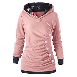 DRILEND Kapuzen Pullover Outdoor,V Ausschnitt Wolle Winter XL Hoodie Damen Batik Oversize Basic Set Hoodie Damen Bunt Strick Mit Tasche Hoodie Damen Sexy Rose Mit Kapuze Winter Lang(1-Rosa,L) von DRILEND