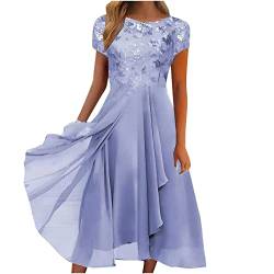 DRILEND Kleid Lang Elegant, Mittelalter Kostüm Damen Abendkleider Elegant Für Hochzeit Girl Aesthetic Damen Kleid Chiffon Elegantes Spitze Patchwork Ausgeschnitten Langes Brautjungfer (Blau,M) von DRILEND