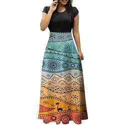 DRILEND Luftige Sommerkleider, Festliche Kleider Für Damen Strandkleid 20Er Jahre Damen Mode Casual Print Rundhalsausschnitt Kurzärmelig Große Größe Lange Kleider Abendkleider Mit Spitze (Orange,3XL) von DRILEND