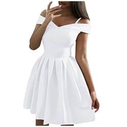 DRILEND Sexy Outfit Für Damen, Sommerrock Damen Brautjungfernkleider Lang Damen Festes Farbe Halter Ärmellos Trägerlos Taille Plissee Kleid Sexy Kleid Hochzeitskleider Für Damen Sommerkleid (Weiß,L) von DRILEND