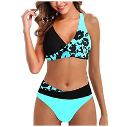 DRILEND Shape Bikini Damen, Bikini Damen Große Brüste Sport Push Up Bikini Sexy Unterteil Damen Retro Push Up Kostüm Bikini Shape Figurschmeichelnd Pushup Set(Blau,M) von DRILEND