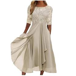 DRILEND Sommerkleid Damen Kurz,Sexy Kostüme Frauen Damen Kleid Chiffon Elegantes Spitze Patchwork Ausgeschnitten Langes Brautjungfer Abendkleid Gothic Kleidung Damen Kleid Sommerkleider (Beige,S) von DRILEND