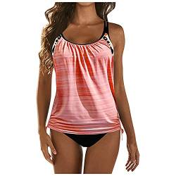 DRILEND Tankini Damen Bauchweg, Badeanzüge Für Damen Tankini Große Größen Mode Damen Konservative Abdeckung Bauch Sling Tankini 2 Stück Badeanzüge Bademode Tankinis Fã¼R Damen Tankini (Rosa,XL) von DRILEND