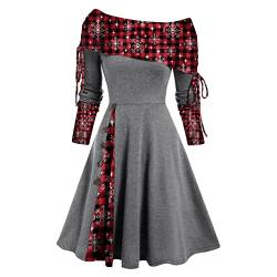 DRILEND Weihnachten Kleider Größen Festlich, Langes Kleid BH Füuuml Ckenfreie Kleider Maxi Kleider Für Damen Herbst Dunkelblaue Kleider Hippie Kleider Ketten Kleider(8-Grau,XL) von DRILEND