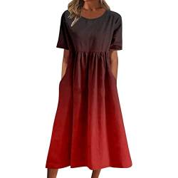 Damen Kleid Kurz, Maxikleider Damen Sommer Boho Kleid Damen Etuikleid Damen Elegant Geschenke Für Frauen Geburtstag Musselin Kleid Damen Midi Kleider Damen Boho-Kleid Rot Sommerkleid (Rot,XXL) von DRILEND