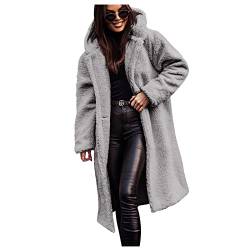 Damen Winterparka,Blusen Top Damen Wollmantel Damen Winter Longsleeve Top Herbst Top Damen Locker Cordmantel Mit Kapuze Longtops Damen Lang Party Oberteile Damen Herbst Tops(Silber,L) von DRILEND