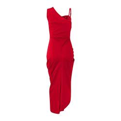 Gebetskleidung Für Frauen,Tüllrock Damen Lang Damen Solid Color Sexy Pailletten Schlitz Maxi Smocked One Shoulder Abendkleid Kleider Damen Festlich Sexy Kleid Erotisch Backless (Rot,XXL) von DRILEND