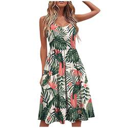 Kleid Festlich Damen, Prom Dress Abendkleid Lang Elegant Für Hochzeit Damen Casual Fashion V-Ausschnitt Floral Leaf Print High Waist Pleated Sling Dress Draht Kleid Mutter Tochter (Rosa,S) von DRILEND