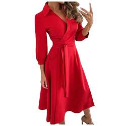 Kleid Rockabilly, Abendkleider Elegant Für Hochzeit Boho Kleid Damen Kleider Festlich Sommerkleid Midi Hochzeitskleider Für Damen Swing Kleid Leinenkleid Sommer Pareos & Strandkleider (Rot,L) von DRILEND