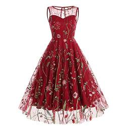 Kleider Lang, Prinzessin Kleid Damen Sommerkleider Kurz Hochzeit Gast Frauen Party Farbe Ärmellos Retro Kleid Ärmel Grenadine Kleider Für Mollige Frauen Sommerkleid Damen 20Er Jahre Western(Rot,S) von DRILEND