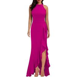 Party Kleid, Kleider Damen Festlich Kleid Mit Hose Drunter Mittelalter Kostüm Ballkleider Damen Lang Sommerkleid Kleid Sommer Kleider Outfits Kleid A Linie Knielang Schwarzes (Heißes Rosa,XL) von DRILEND