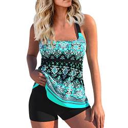 Tankini-Set, Badeanzug Damen Große Größe Tankini Damen Bauchweg Badeanzug Mit Rock Tankini+Große+Größen Damen Tankini Tankini Damen Push Up Tankini Damen Bügel Bauchweg Tankini (Zyan,3XL) von DRILEND