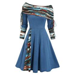 Weihnachten Festliche Kleider Für Damen Größen, Maxi Kleider Lange Röcke Damen Kleider Herbst Knielang Winterkleid Kleider Baumwolle Damen Winter Kleider Damen(1-Blau,M) von DRILEND