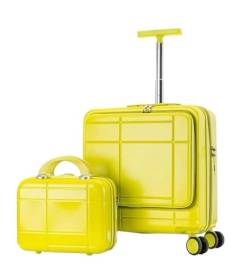 DRMEE Reisekoffer 2-teilige Sets Spinner 18-Zoll-Koffer, Mit Teleskopgriff, 14-Zoll-Kosmetikkoffer Suitcase Rollkoffer (Color : Yellow, Size : 14+18in) von DRMEE