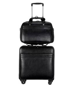 DRMEE Reisekoffer 2-teiliges Kofferset, Trolley-Koffer Aus PU-Leder Mit Geräuschlosem Universalrad, Boarding-Koffer Suitcase Rollkoffer (Color : Black, Size : 2piece) von DRMEE