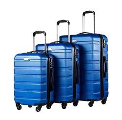 DRMEE Reisekoffer 3-teiliges ABS-Gepäckset Mit TSA-Schlössern, Inklusive 20", 24", 28" Spinner-Koffer Suitcase Rollkoffer (Color : Blue, Size : 20+24+28in) von DRMEE