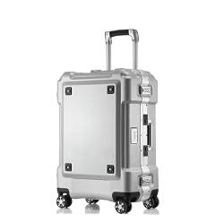 DRMEE Reisekoffer Hartschalen-Handgepäck Mit Aluminiumrahmen, Koffer Ohne Reißverschluss, TSA-Zahlenschloss Suitcase Rollkoffer (Color : Silver, Size : 24in) von DRMEE