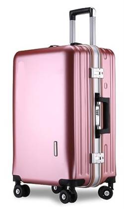 DRMEE Reisekoffer Koffer, Aluminiumrahmen, USB-wiederaufladbares Gepäck, Hartschalenkoffer Mit Rollen Suitcase Rollkoffer (Color : Rosa, Size : 22inch) von DRMEE
